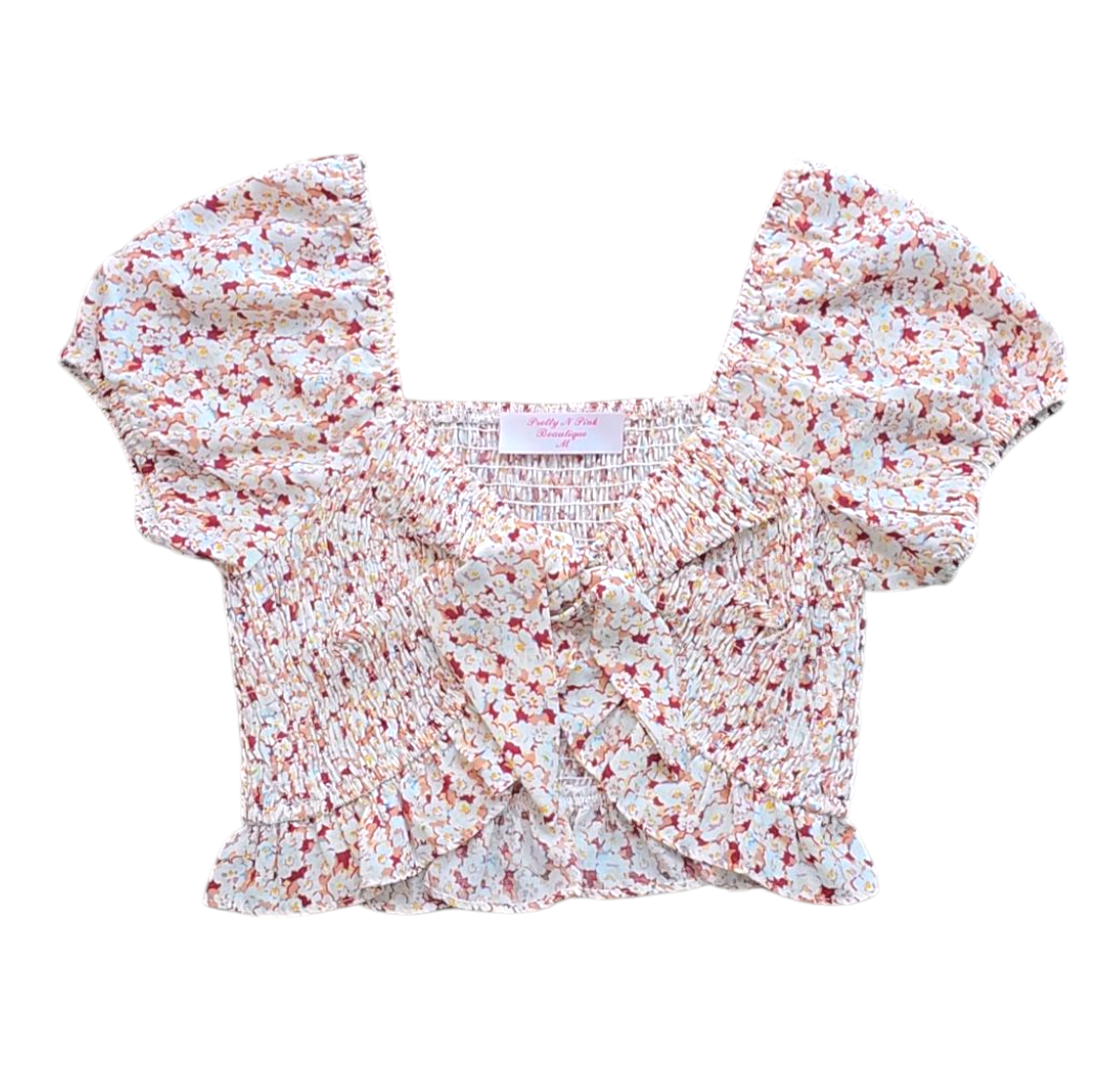 Flowery Front Tie Top ♡
